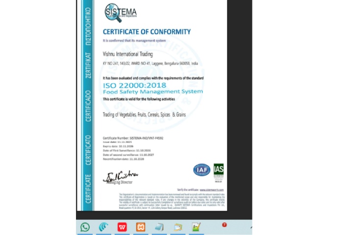 ISO 22000 Certificate